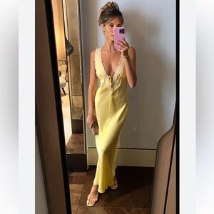 Rumored Yellow Satin Lace Trim Venice Maxi Dress NWT Small